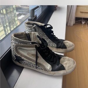 Golden Goose Glitter and Black High-Top Sneakers